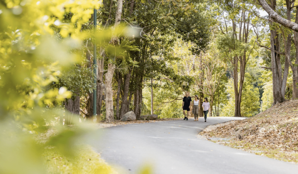 People walking along nature track to relieve stress